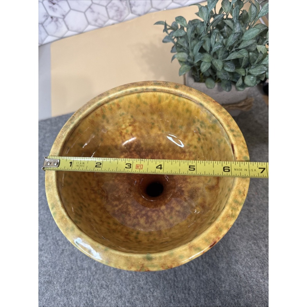 Vintage Haeger USA Gold Green Orange Drip Glaze Pedestal Compote Planter - Picture 6 of 6